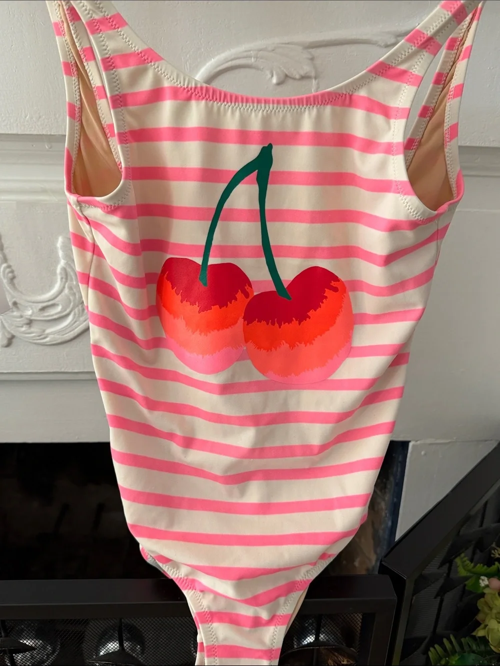 Crewcuts Pink & Cream Striped Cherry One-Piece Swim